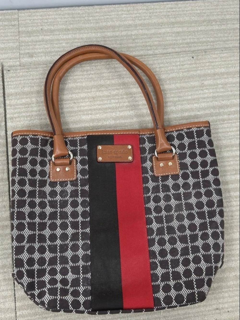 kate spade Black, Red & Tan Jacquard Stripe Tote - Picture 10 of 15